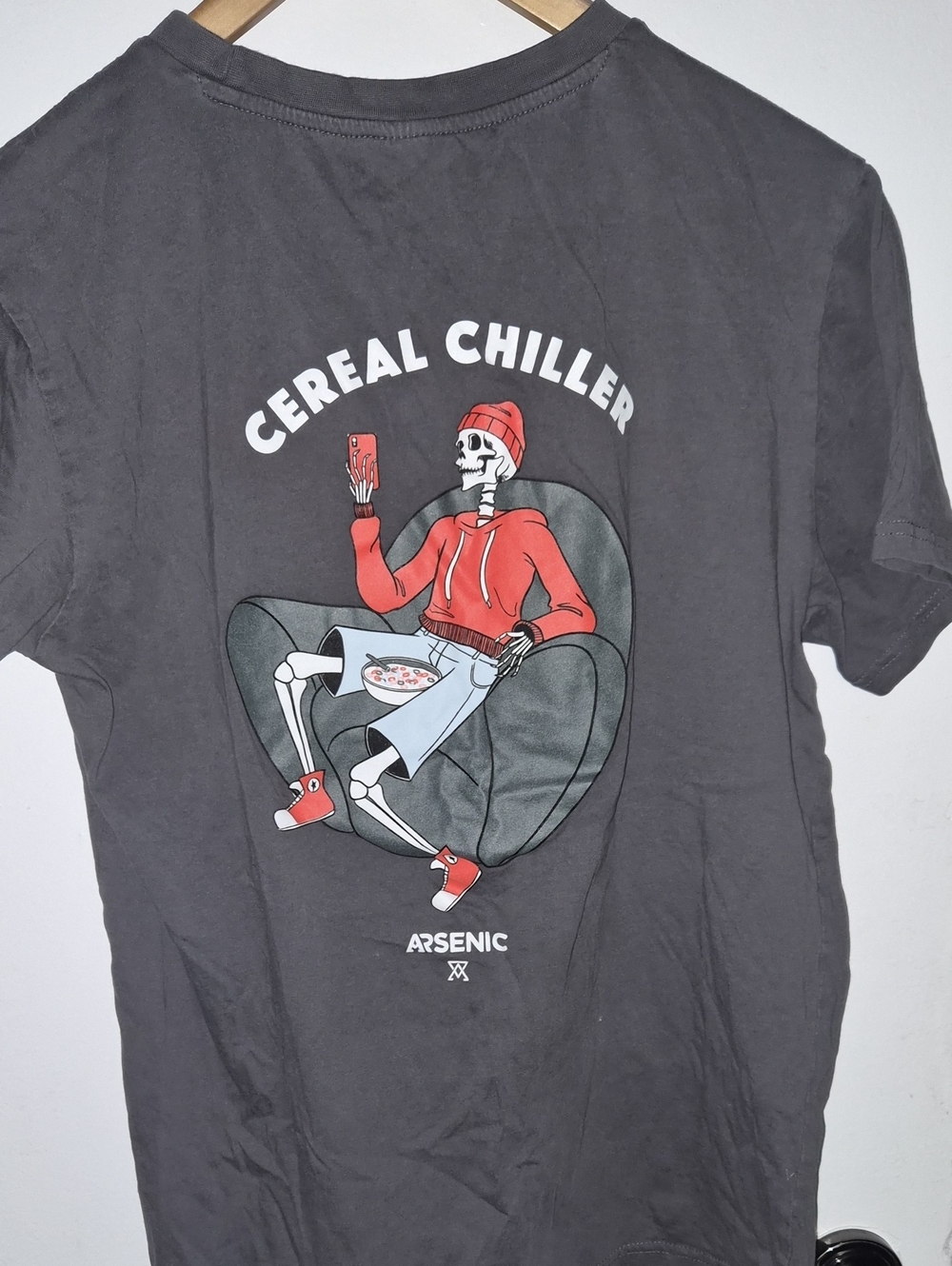 Men’s Charcoal "Cereal Chiller" Graphic Tee - Red Accent